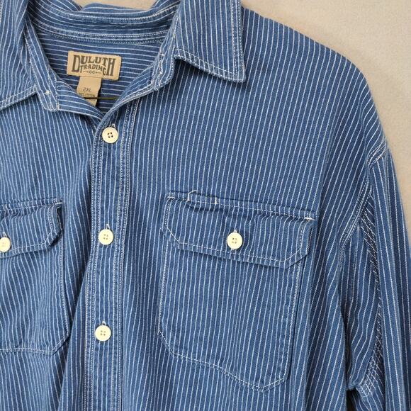 Duluth Trading Men's 2XL Heavy Cotton Blue Striped Button Up Shirt, LS Western - Picture 5 of 6